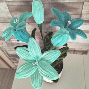 TütüDekor - Zsenília Liliom cserépben (menta színek) - otthon & életmód - dekoráció - virágdísz és tartó - csokor & virágdísz - Meska.hu