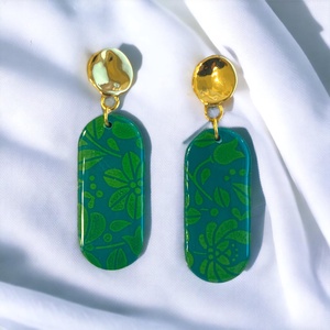 154. Zöld kalocsai mintás hosszúkás fülbevaló - Meska.hu