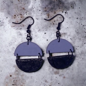 91. Kétrészes fekete és kék fülbevaló, Ékszer, Fülbevaló, Lógós kerek fülbevaló, Ékszerkészítés, Gyurma, MESKA