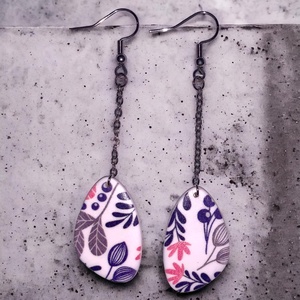 305. Tavaszi virágmintás fülbevaló, Ékszer, Fülbevaló, Lógó fülbevaló, Ékszerkészítés, Gyurma, MESKA