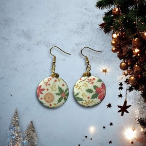 329. Karácsonyi mintás ,mégis egyszerű kerek fülbevaló, Ékszer, Fülbevaló, Lógós kerek fülbevaló, Ékszerkészítés, Gyurma, MESKA