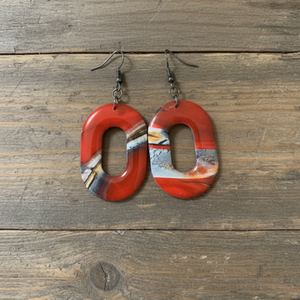 437. Absztrakt Ásványmintás Ovális Fülbevaló � Tüzes Vörös - Meska.hu