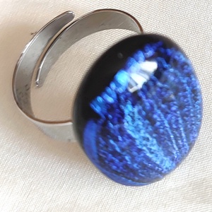 Nemesacél gyűrű,  kék dichroic, Ékszer, Gyűrű, Többköves gyűrű, Ékszerkészítés, Üvegművészet, MESKA