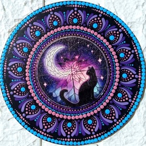 Telihold és fekete macska, Otthon & Életmód, Dekoráció, Spiritualitás, Mandala, Festészet, MESKA