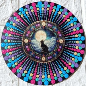 Telihold és fekete macska, Otthon & Életmód, Dekoráció, Spiritualitás, Mandala, Festészet, MESKA