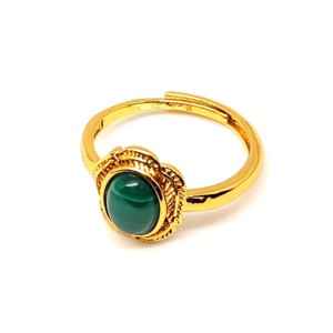 Malachit gyűrű ovál 12x11 mm, aranyszínű, állítható Rézzöld Álom - Meska.hu