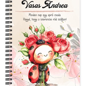 Személyre szabható - Katica virágcsokorral mintás A5-ös füzet, Otthon & Életmód, Papír, írószer, Jegyzetfüzet & Napló, , MESKA