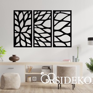 3 részes geometrikus virág falikép fából, Otthon & Életmód, Dekoráció, Fali és függő dekoráció, Falra akasztható dekor, , MESKA
