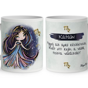 Személyre szabható - Fekete hajú Csini Szűz lány mintás bögre - Meska.hu