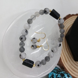 Turmalinkvarc szett- védelem és tisztaság köve - ékszer - karkötő - ásványkarkötő - Meska.hu