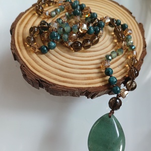 Füstkvarc, aventurin hosszú nyaklánc- kézzel készült ásvány ékszer - Meska.hu