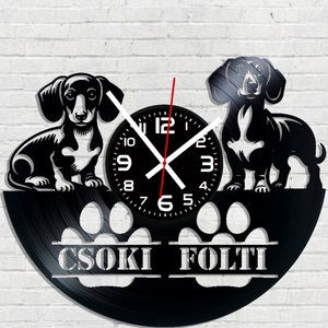 Tacskós bakelitlemez falióra!, Otthon & Életmód, Dekoráció, Fali és függő dekoráció, Falióra & óra, Gravírozás, pirográfia, MESKA