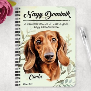 Személyre szabható - Barna tacskó portré mintás A6-os füzet - otthon & életmód - papír, írószer - jegyzetfüzet & napló - Meska.hu