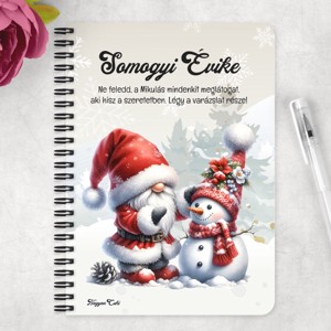 Személyre szabható - Karácsonyi manó és a hóember mintás A5-ös füzet - otthon & életmód - papír, írószer - jegyzetfüzet & napló - Meska.hu