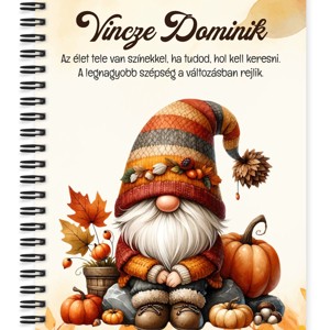 Személyre szabható - Őszi manó és a tök őszi manó mintás A5-ös füzet, Otthon & Életmód, Papír, írószer, Jegyzetfüzet & Napló, , MESKA