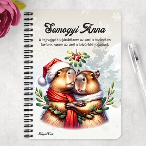Személyre szabható - Cuki Karácsonyi capybara pár mintás A5-ös füzet - otthon & életmód - papír, írószer - jegyzetfüzet & napló - Meska.hu
