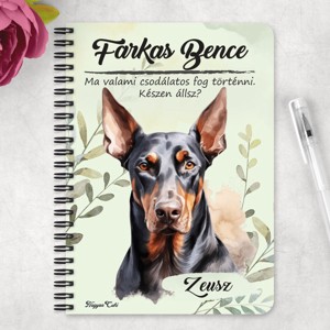 Személyre szabható - Álló fülű Dobermann portré mintás A5-ös füzet - otthon & életmód - papír, írószer - jegyzetfüzet & napló - Meska.hu