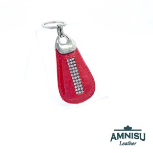 Piros lakk krokkómintás csepp alakú kristály köves kulcstartó H5008, , , MESKA