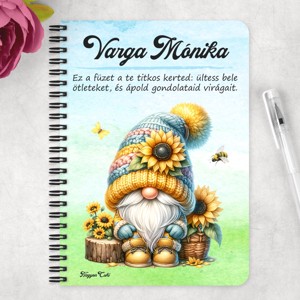 Személyre szabható - Ülő napraforgós manó mintás A5-ös füzet - otthon & életmód - papír, írószer - jegyzetfüzet & napló - Meska.hu