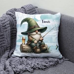 Névvel kérhető - Horgász manó és egy sörös kapás mintás párna - otthon & életmód - lakástextil - párna & párnahuzat - díszpárna (belsővel együtt) - Meska.hu