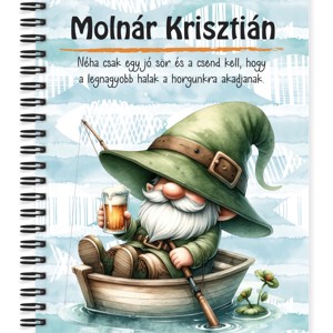 Személyre szabható - Horgász manó és egy korsó sör mintás A5-ös füzet, Otthon & Életmód, Papír, írószer, Jegyzetfüzet & Napló, , MESKA