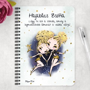 Személyre szabható - Szőke hajú Csini Ikrek lány mintás A5-ös füzet - otthon & életmód - papír, írószer - jegyzetfüzet & napló - Meska.hu