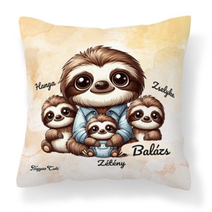 Névvel kérhető - Cuki lajhár Apa és három kis lajhár mintás párna - Meska.hu