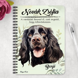 Személyre szabható - Fekete angol cocker spániel portré mintás A5-ös füzet - otthon & életmód - papír, írószer - jegyzetfüzet & napló - Meska.hu