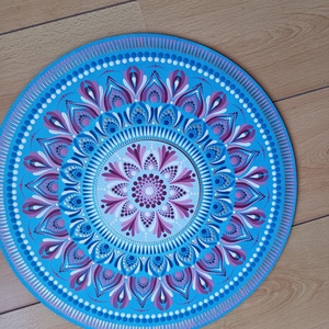 Egyedi mandala, kék, lila, ezüst és fehér színekkel , Otthon & Életmód, Dekoráció, Spiritualitás, Mandala, Festészet, MESKA