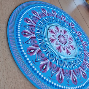 Egyedi mandala, kék, lila, ezüst és fehér színekkel  - otthon & életmód - dekoráció - spiritualitás - mandala - Meska.hu