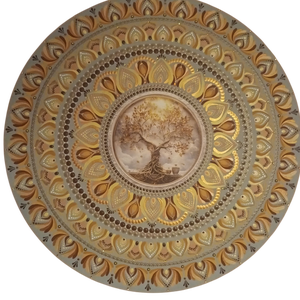 Egyedi mandala, nyomtatott fa középpel, világosbarna alapra festve sárga és barna árnyalatokkal festve  - otthon & életmód - dekoráció - spiritualitás - mandala - Meska.hu