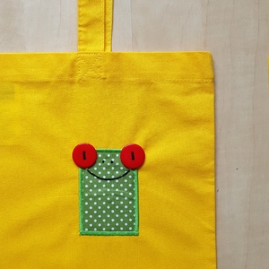 Hosszúfülű sárga szatyor pirosszemű zöld brekivel - táska & tok - bevásárlás & shopper táska - shopper, textiltáska, szatyor - Meska.hu