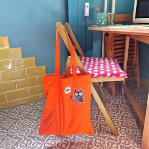 Mire gondol a cirmos cica? - Hosszúfülű narancssárga szatyor - táska & tok - bevásárlás & shopper táska - shopper, textiltáska, szatyor - Meska.hu