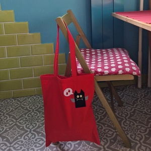 Mire gondol a denevér? - Hosszúfülű piros szatyor - táska & tok - bevásárlás & shopper táska - shopper, textiltáska, szatyor - Meska.hu