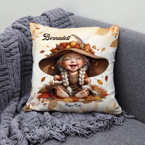 Névvel kérhető - Tündéri őszi manó lány mintás párna - otthon & életmód - lakástextil - párna & párnahuzat - díszpárna (belsővel együtt) - Meska.hu