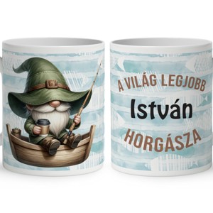 Névvel kérhető - Csónakos horgász manó és kávé mintás bögre, Otthon & Életmód, Konyhafelszerelés, tálalás, Tálalás, Bögre & Csésze, , MESKA