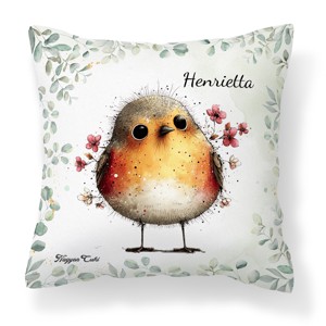 Névvel kérhető - Cuki vörösbegy, a barátságos kertész mintás párna, Otthon & Életmód, Lakástextil, Párna & Párnahuzat, Díszpárna (belsővel együtt), , MESKA