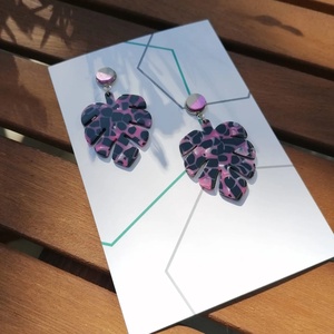 MONSTERA beton+akril fülbevaló - fekete-pink, Ékszer, Fülbevaló, Csillár fülbevaló, Ékszerkészítés, Festett tárgyak, MESKA