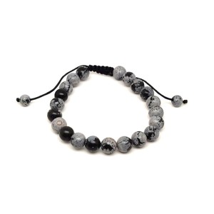 Hópehely obszidián csúszócsomós golyó karkötő 89 mm, Ékszer, Karkötő, Ásványkarkötő, , MESKA