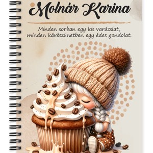 Személyre szabható - Sütifaló kávés manó lány mintás A5-ös füzet, Otthon & Életmód, Papír, írószer, Jegyzetfüzet & Napló, , MESKA