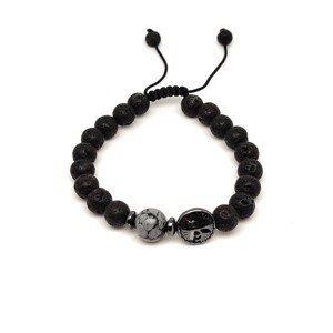 Bazalt életfa karkötő Hópehely Obszidián gyönggyel 8 mm, Ékszer, Karkötő, Ásványkarkötő, , MESKA