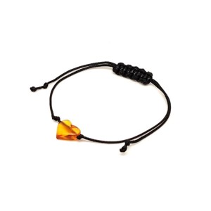 Borostyán állítható cérna szív karkötő 9x11mm - Meska.hu