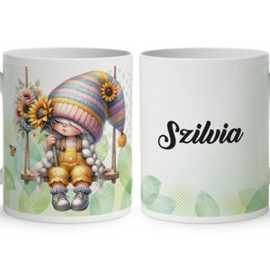 Névvel kérhető - Hintázós napraforgós manó lány mintás bögre, Otthon & Életmód, Konyhafelszerelés, tálalás, Tálalás, Bögre & Csésze, , MESKA