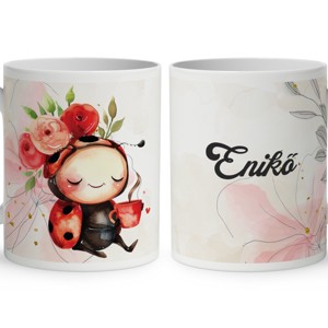 Névvel kérhető - Kávézós katicabogár mintás bögre, Otthon & Életmód, Konyhafelszerelés, tálalás, Tálalás, Bögre & Csésze, , MESKA