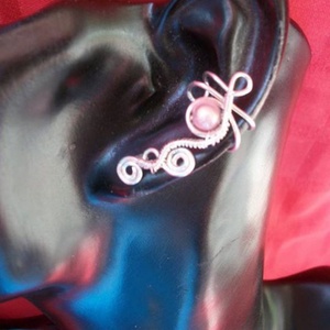 Lila üveggyöngyös  fülgyűrű, Ékszer, Fülbevaló, Fülgyűrű, Ékszerkészítés, Fémmegmunkálás, Meska