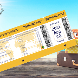 Beszállókártya Esküvői Meghívó Prémium Borítékkal, Modern meghívó, Nyári esküvő, Boarding Pass Utazás, Jegy meghívó, , Esküvő, Meghívó & Kártya, Meghívó, Fotó, grafika, rajz, illusztráció, Meska