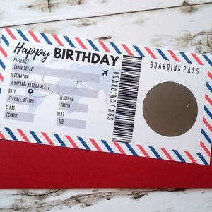Beszállókártya Kaparós Születésnapi kártya, egyedi szülinapi képeslap, boarding pass üdvözlőlap  - otthon & életmód - papír, írószer - ajándékozás kellékei - képeslap, üdvözlőlap - Meska.hu