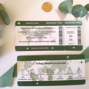 Greenery Beszállókártya Esküvői Meghívó Prémium Borítékkal, Modern meghívó, Nyári esküvő, Boarding Pass Utazás, Jegy - esküvő - meghívó & kártya - meghívó - Meska.hu