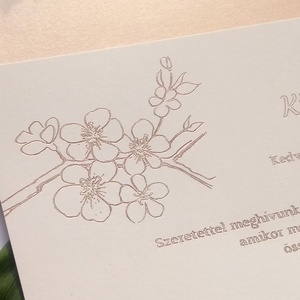 Rose gold fóliás, cseresznyevirágos elegáns prémium esküvői meghívó borítékkal, modern kalligráf, őszi, nyári  - esküvő - meghívó & kártya - meghívó - Meska.hu