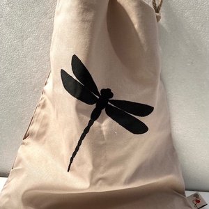 Kenyértartó zsák, homok (Fekete szitakötős mintás) - táska & tok - bevásárlás & shopper táska - kenyeres zsák - Meska.hu
